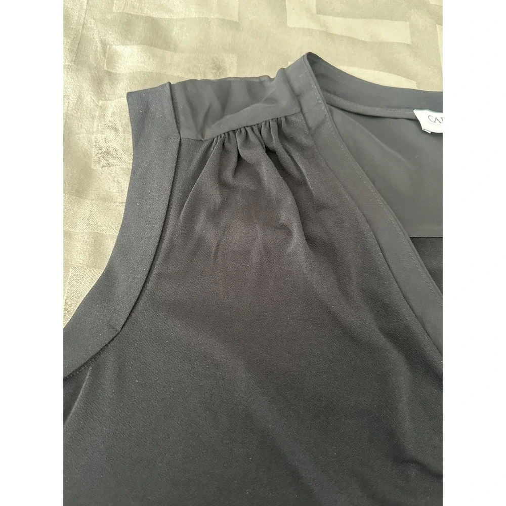 Carmen Marc Valvo Woman Shirt Womens 0X Black V Neck Sleeveless Sheer Hem Blouse - Picture 4 of 14